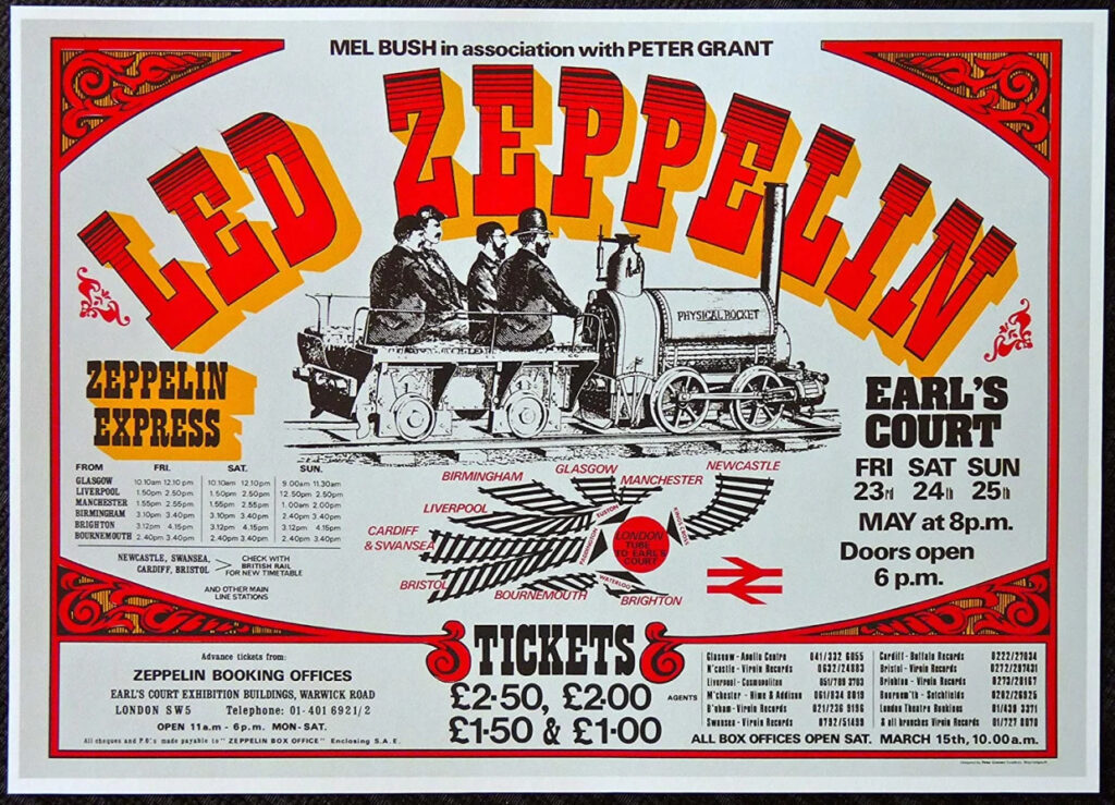 Affiche Led Zeppelin des concerts à Eral's Court. 1975